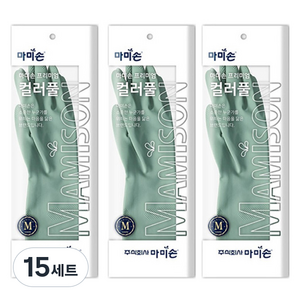 마미손 컬러풀 고무장갑 양손착용 세트, 딥그린, 중(M), 15세트