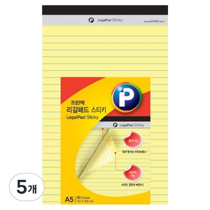 프린텍 리갈패드 스티키 127 x 203 mm LP127Y, 노랑, 40매, 5개