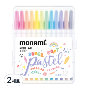 모나미 슈퍼사인펜 파스텔 12색 세트, 혼합색상, 2세트