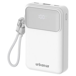 어반어스 PD 22.5W 고속 3포트 초경량 보조배터리 20000mAh + 빌트인 C to C 케이블 세트, 화이트, UB-PA20ST23W