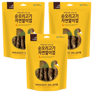 자연애채널펫 강아지 자연말이껌 건조간식, 오리고기맛, 200g, 3개