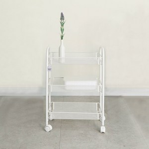 마켓플랜 메쉬 철제 트롤리, 화이트, 3단