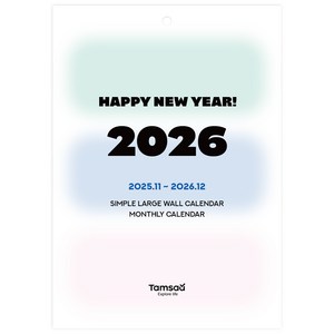 탐사 2026 심플 빅사이즈 뜯어쓰는 벽걸이 달력 월 캘린더, 1개