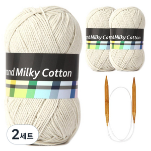 브랜드얀 밀키코튼 별무늬 목도리 DIY 뜨개실 3p + 고급 흑대바늘 3.5mm, 24사하라, 2세트