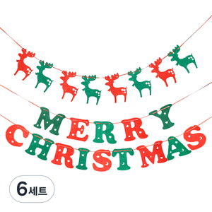 피앤비유니티 크리스마스 펠트 가랜드 2종 세트 02 메리크리스마스 루돌프, 혼합색상, 6세트