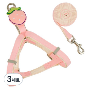 요런개 반려동물 포근한 색감의 하네스 + 리드줄 세트, 01핑크 딸기, 3세트