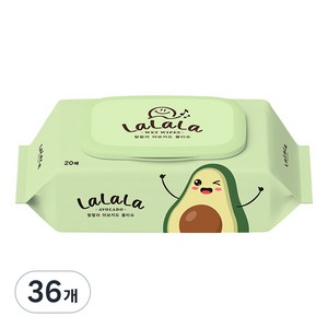 랄랄라 아보카도 휴대용 물티슈 캡형, 50g, 20매, 36개