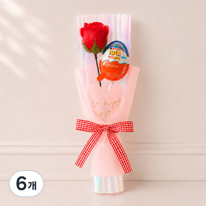 센트바스켓 킨더조이 한송이 비누꽃 꽃다발, 레드(꽃다발), 랜덤발송(킨더조이), 6개