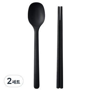 이지실리 유아동 스퀘어 실리콘 디저트 수저세트, 블랙, 2세트, 숟가락 + 젓가락