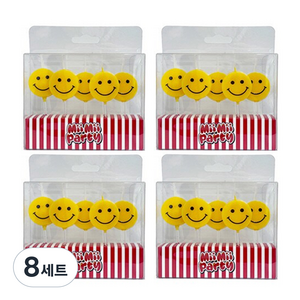 미미파티 생일 파티 케이크 초 캔들, 옐로우스마일, 8세트