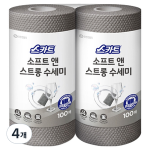 스카트 소프트 앤 스트롱 수세미, 그레이, 100개입, 4개