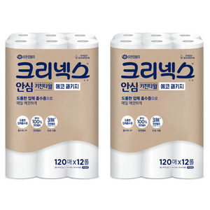 크리넥스 안심 천연펄프 키친타월 에코 패키지, 120매, 24개