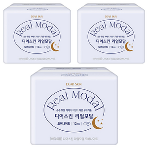 디어스킨 리얼모달 생리대, 오버나이트, 12개입, 3개