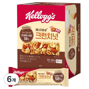 켈로그 에너지바K 크런치넛, 480g, 6개