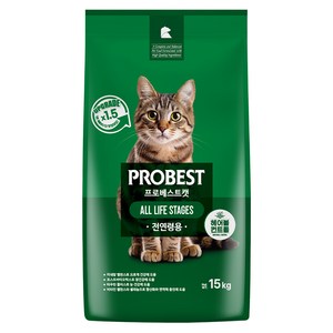 프로베스트 고양이 그린 전연령 기능성 사료, 헤어볼+장건강, 15kg, 1개