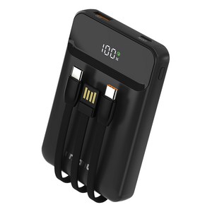 어반어스 PD 22.5W 고속충전 멀티 케이블 대용량 일체형 미니 보조배터리 10000mAh, 블랙, UB-PA10P23WA2C