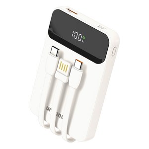 어반어스 PD 22.5W 고속충전 멀티 케이블 대용량 일체형 미니 보조배터리 10000mAh, 화이트, UB-PA10P23WA2C