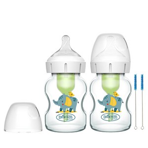 닥터브라운 데코 와이드넥 유리 젖병, 엘리펀트, 150ml, 2개