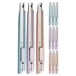 화신 215 커터칼 KN-215P3 소 3p 세트, 블루 + 퍼플 + 피치, 4세트