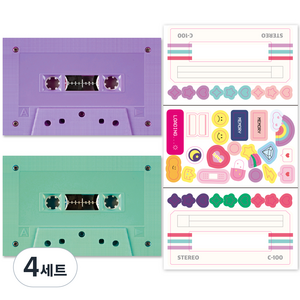 리훈 레코딩 카세트 다이어리 2p + 리무버블 스티커세트, 퍼플, 민트, 4세트