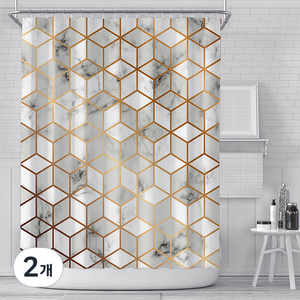 알럽홈 대리석패턴 골드라인 샤워커튼 Type7 180 x 180 cm, 2개
