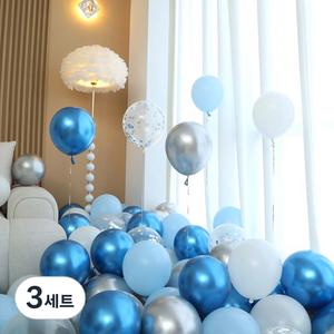 피앤비유니티 풍선 50p 세트 블루, 09 블루앤실버 컨페티 5색혼합, 3세트