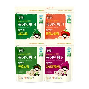 퓨어잇 핑거 동그란 야채링 과자 4종 세트, 단호박, 자색고구마, 딸기사과, 시금치, 40g, 40ml, 1세트