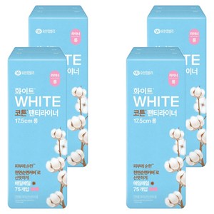 화이트 코튼 팬티라이너, 롱, 75개입, 4개