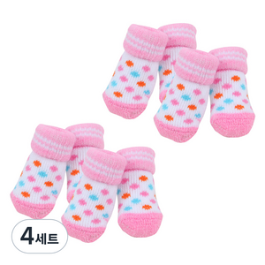 퍼피아 강아지 컬러도트 미끄럼방지 양말 세트, 핑크, 4세트