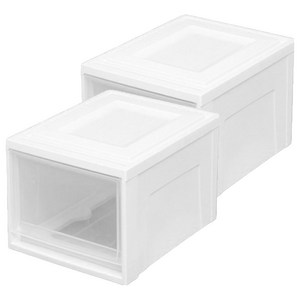 아이리스 국내생산 시스템 수납함 슬라이딩 서랍장 BC-450D, 클리어 + 화이트, 2개