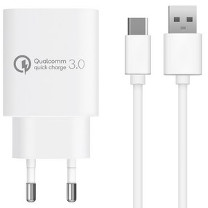 홈플래닛 퀄컴 공식인증 QC3.0 18W고속충전기 + 타입C케이블 1.2m 세트, 화이트, 1개
