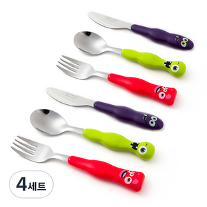 트라몬티나 키즈몬스터 스푼 포크 나이프 2인세트, 레드(포크), 그린(스푼), 퍼플(나이프), 4세트, 스푼 2p + 포크 2p + 나이프 2p