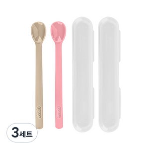 에디슨 실리콘 이유식 스푼 + 케이스 2종 세트 2단계, 베이지 + 핑크, 3세트