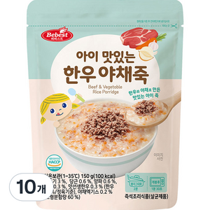 베베스트 아이 맛있는 한우 야채죽, 소고기, 10개, 150g