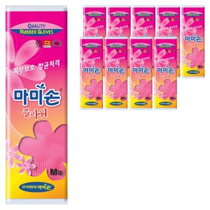 마미손 플라워 고무장갑, 핑크, 중(M), 10개