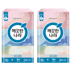 깨끗한나라 순수 소프티 천연펄프 미용티슈 2겹, 280매, 6개
