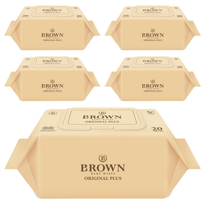 브라운 오리지널 플러스 도톰한 물티슈 엠보싱 저자극 휴대캡형, 55g, 20매, 5개