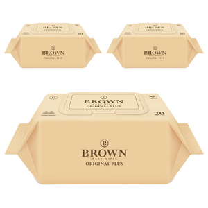 브라운 오리지널 플러스 도톰한 물티슈 엠보싱 저자극 휴대캡형, 55g, 20매, 3개