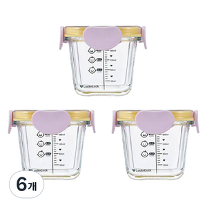 락앤락 리틀럽 디어 밀폐캡 정사각 이유식 용기, 260ml, 라벤더, 6개