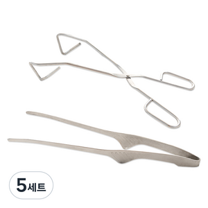 스텐비 요리 핀셋 집게 + 삼각 가위형 집게 24cm 세트, 실버, 5세트