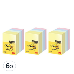 쓰리엠 포스트잇 노트 알뜰팩 656-5A, 노랑 + 애플민트 + 크림블루 + 러블리핑크, 500매, 6개