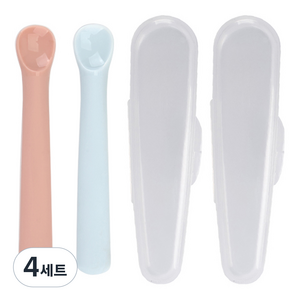 데일리라이크 봉봉 이유식 스푼 1단계 2p + 휴대용 케이스 2p 세트, 스푼(스트로베리 + 스카이블루), 4세트
