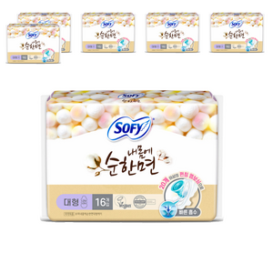 쏘피 내몸에순한면 생리대 날개형, 대형, 16개입, 6개