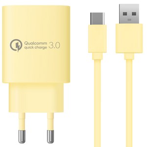 홈플래닛 퀄컴 공식인증 QC3.0 18W 고속충전기 + C타입 충전케이블 1.2m 세트, 옐로우, 1세트