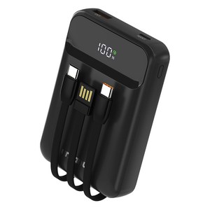 어반어스 PD 22.5W 고속충전 멀티 케이블 대용량 일체형 미니 보조배터리 20000mAh, 블랙, UB-PA20P23WA2C
