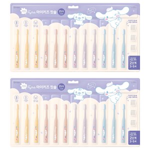 그린핑거 마이키즈 시나모롤 셀프 스탠딩 초극세모 유아용 칫솔 2단계 12p + 칫솔캡 3p 세트, 레몬 + 핑크 + 퍼플 + 블루, 2세트
