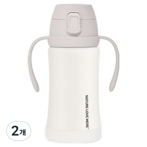네이쳐러브메레 애니멀 프렌즈 원터치 스테인리스 빨대컵, 밀크그레이, 2개, 300ml