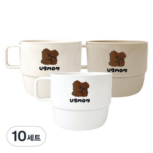 유비맘 유아용 초코몽이 손잡이컵 3종, 화이트 + 베이지 + 초코, 10세트, 250ml