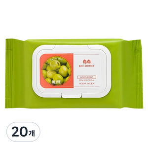 홀리카홀리카 데일리 프레시 촉촉 올리브 클렌징 티슈, 60개입, 300g, 20개