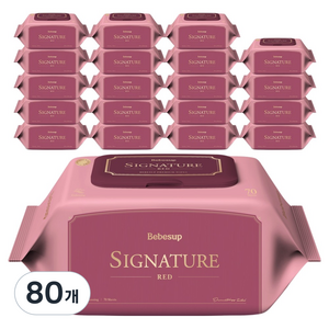 베베숲 유아용 시그니처 레드 물티슈 캡형, 80g, 70매, 80개